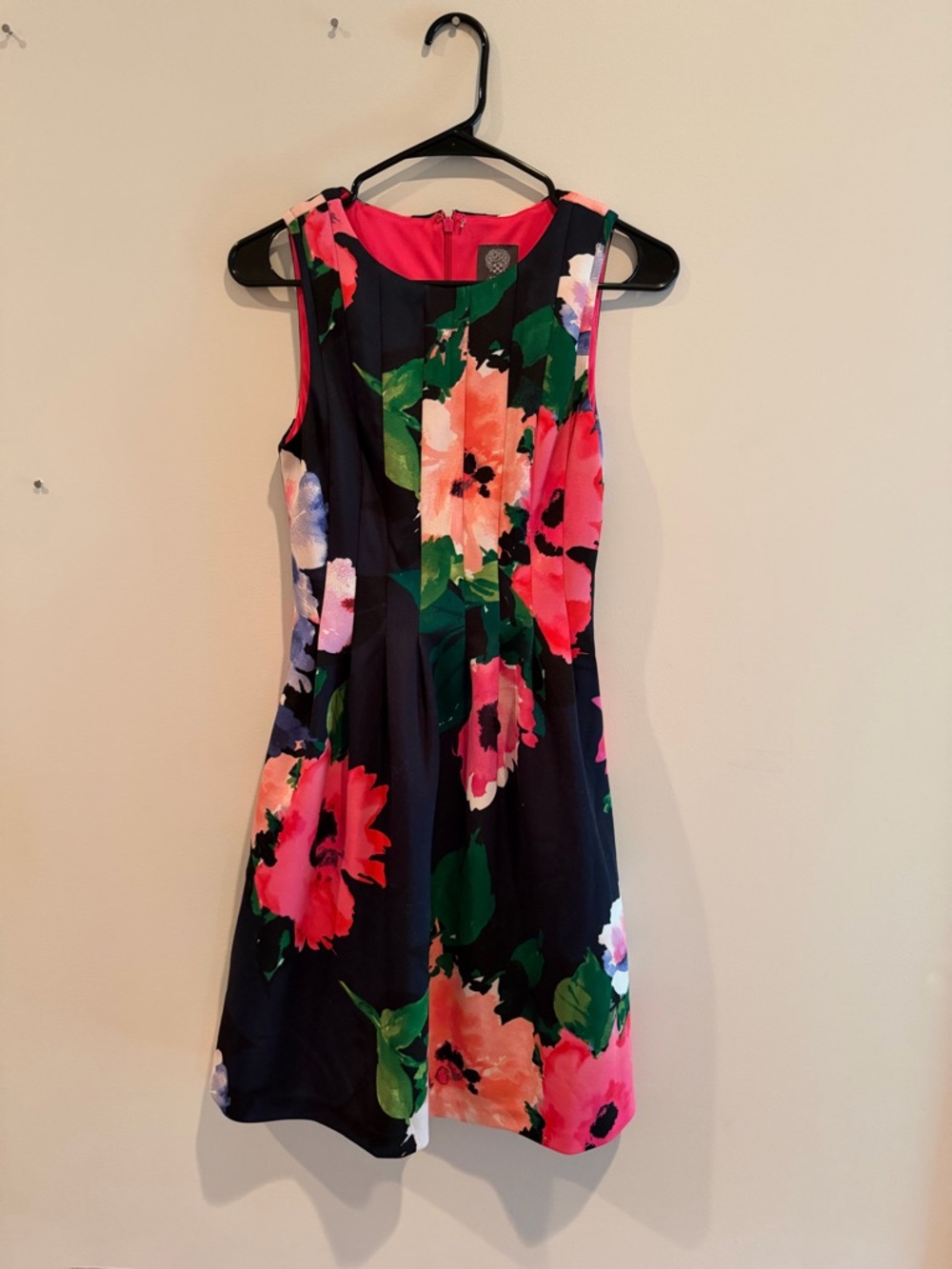 Vince Camuto Navy Floral Sleeveless Fit-and-Flare Dress